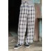 Button Waist Slant Pocket Plaid Wide Leg Pants
